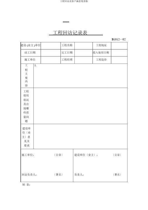 工程回访及客户满意度表格