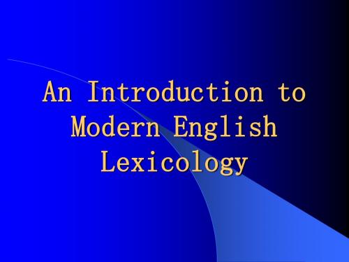 Lexicology I