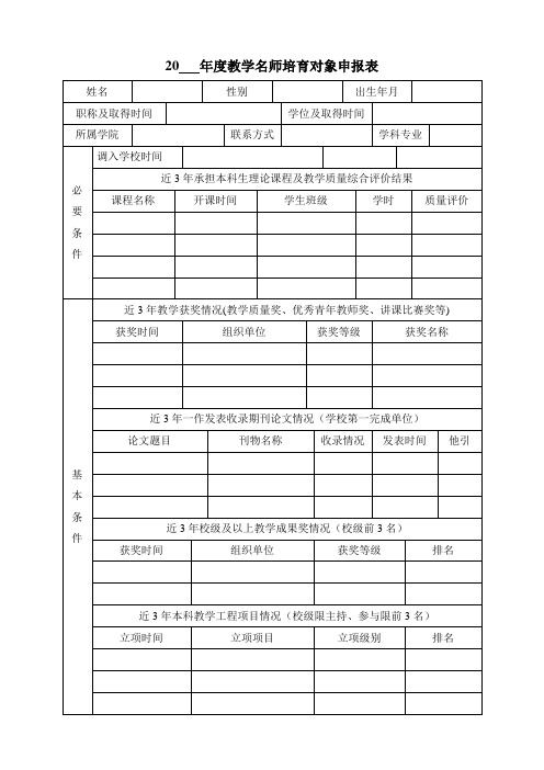 教学名师培育对象申报表范本