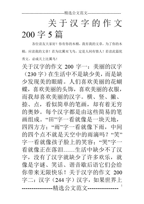 关于汉字的作文200字5篇