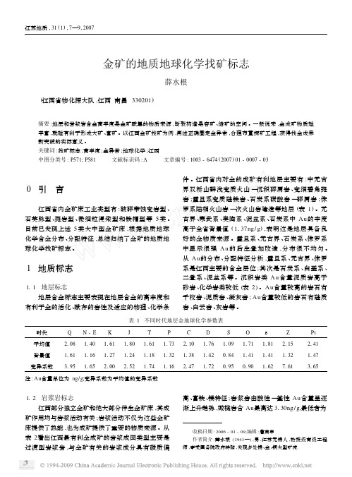 金矿的地质地球化学找矿标志