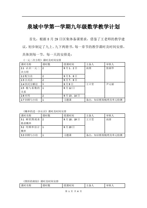 山东省泉城中学九年级备课组工作计划