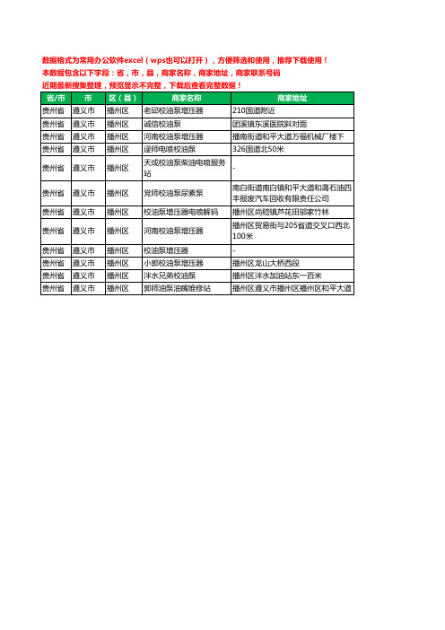 2020新版贵州省遵义市播州区校油泵工商企业公司商家名录名单黄页联系电话号码地址大全12家