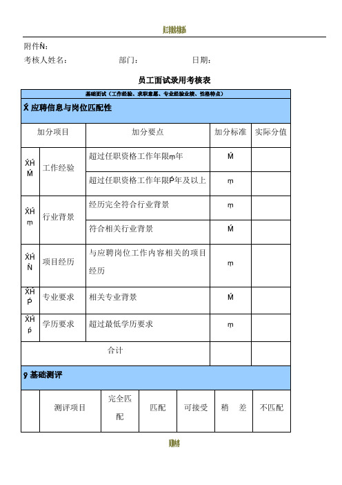 员工面试录用考核表