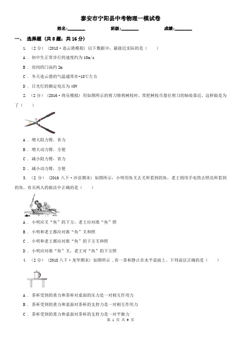 泰安市宁阳县中考物理一模试卷 