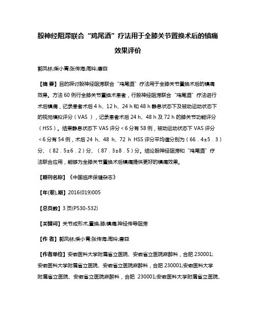 股神经阻滞联合“鸡尾酒”疗法用于全膝关节置换术后的镇痛效果评价