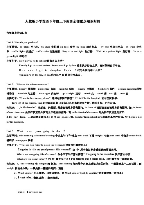 人教版小学英语6年级上下两册全部重点知识归纳