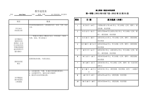 教学进度表(2011-2012高三上英语备课组)