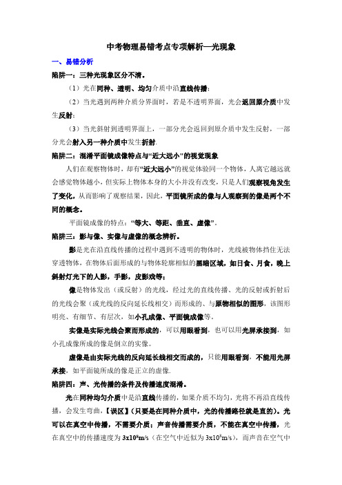 中考物理易错考点专项解析—光现象