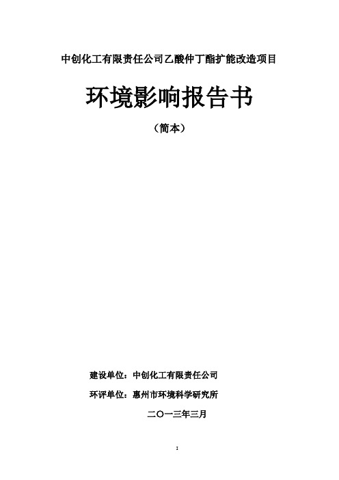 中创化工有限责任公司乙酸仲丁酯扩能改造项目环境影响评价报告书