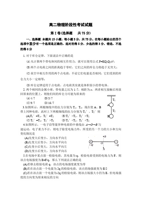 2021年新人教版济南一中高二物理电场试题