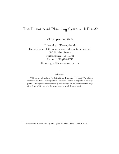 The Intentional Planning System ItPlanS