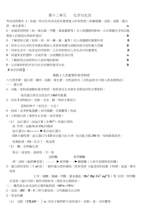 初三化学第十二单元化学与生活复习学案1.doc