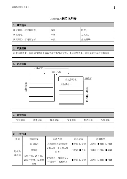 应收款经理职位说明书