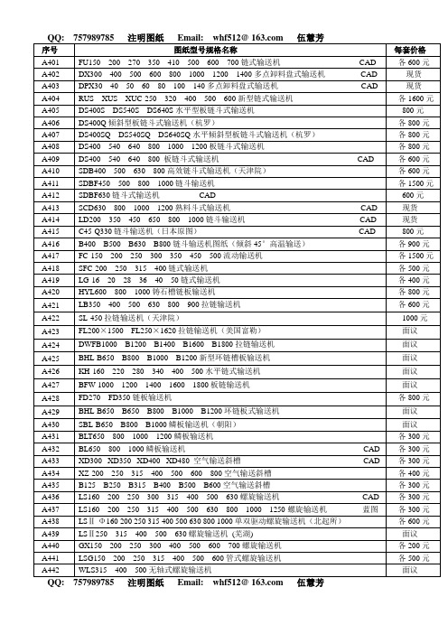 机械 CAD A4 链式输送机、盘式输送机、螺旋输送机图纸目录—散料