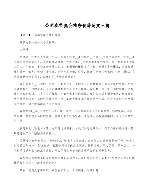 公司春节晚会精彩致辞范文三篇