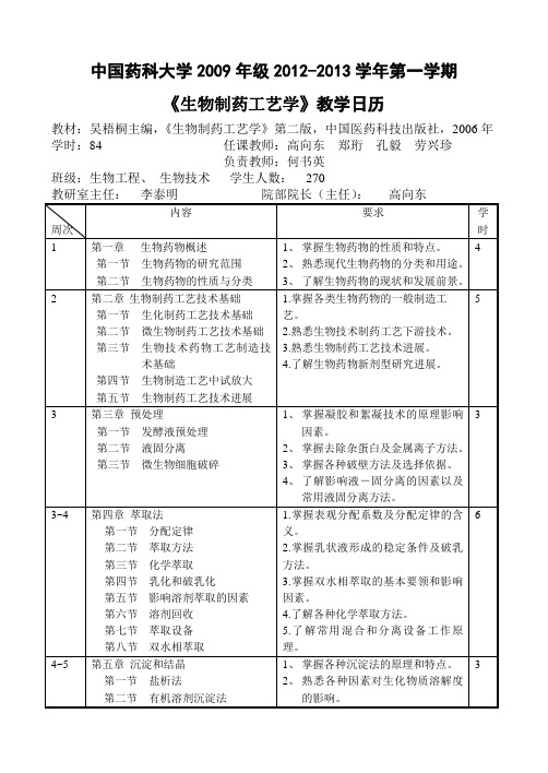 《生物制药工艺学》教学日历