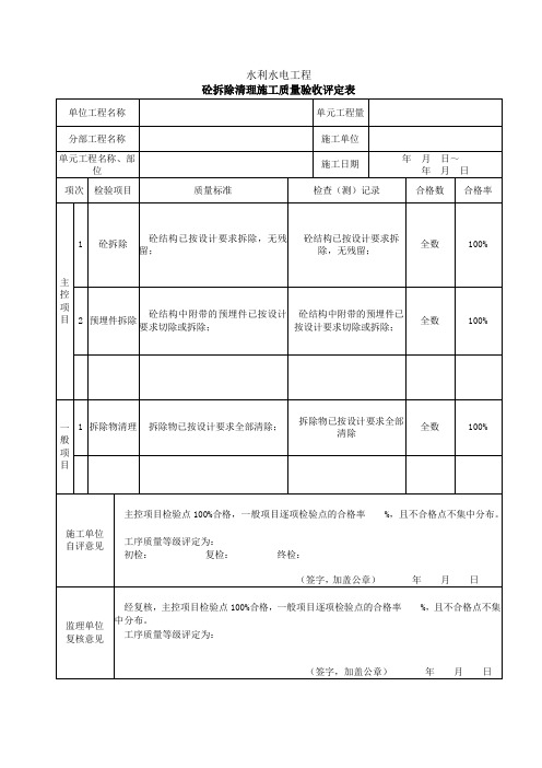 水利水电-砼拆除单元工程质量评定表