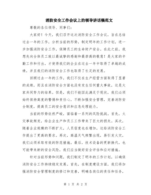 消防安全工作会议上的领导讲话稿范文