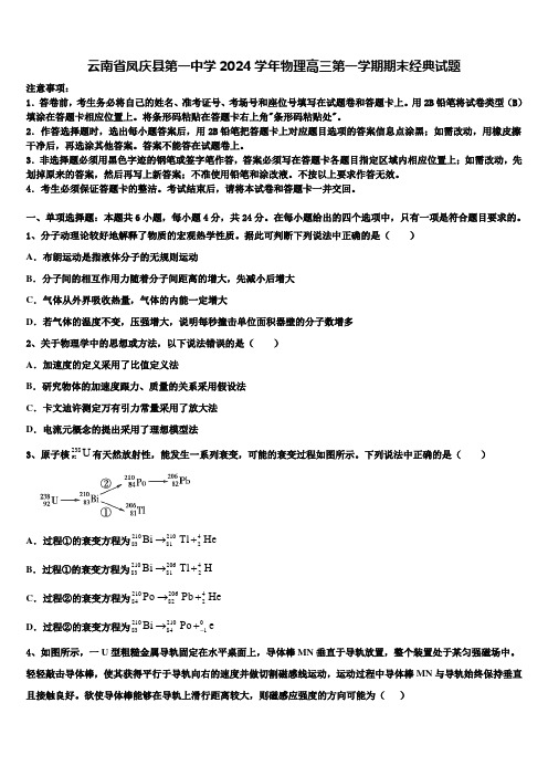 云南省凤庆县第一中学2024学年物理高三第一学期期末经典试题含解析