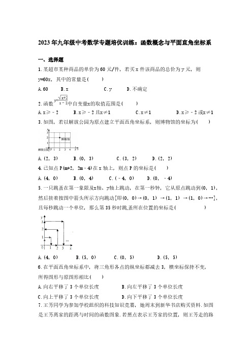 2023年九年级中考数学专题培优训练：函数概念与平面直角坐标系【含答案】