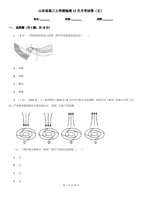 山东省高三上学期地理12月月考试卷(文)