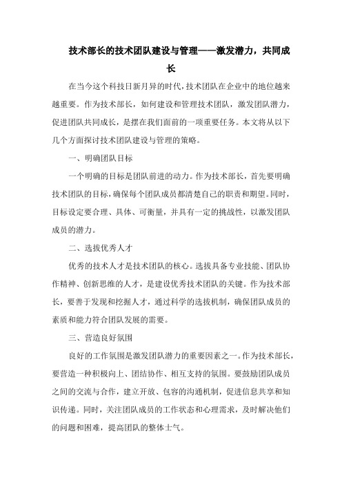 技术部长的技术团队建设与管理——激发潜力,共同成长