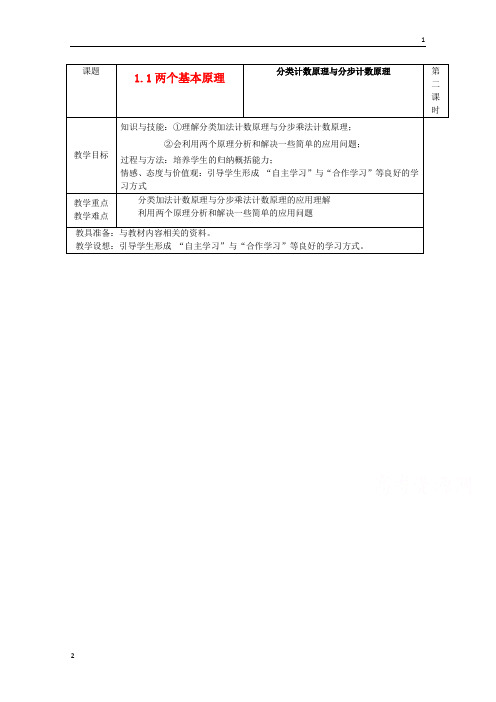 江苏省高二数学苏教版选修2-3教案： 1.1 两个基本计数原理1