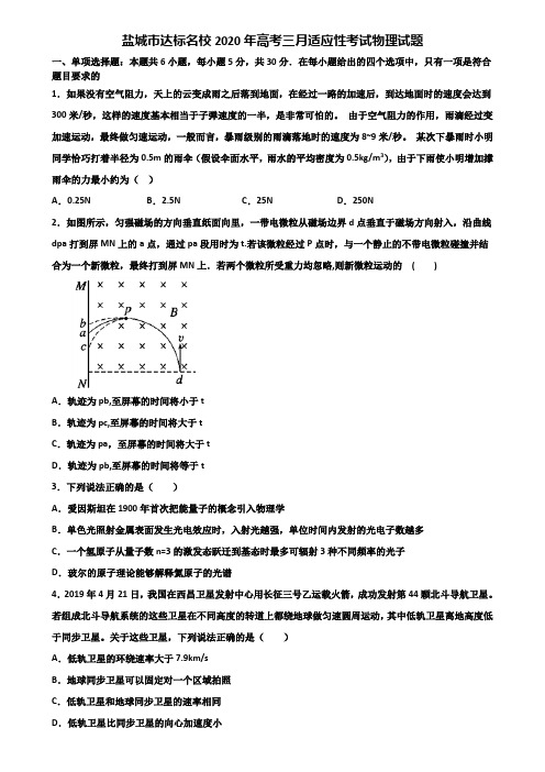 盐城市达标名校2020年高考三月适应性考试物理试题含解析