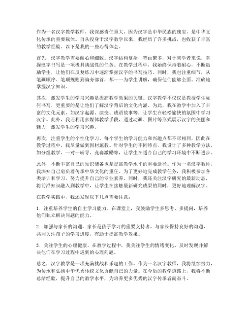 汉字教学教师心得体会