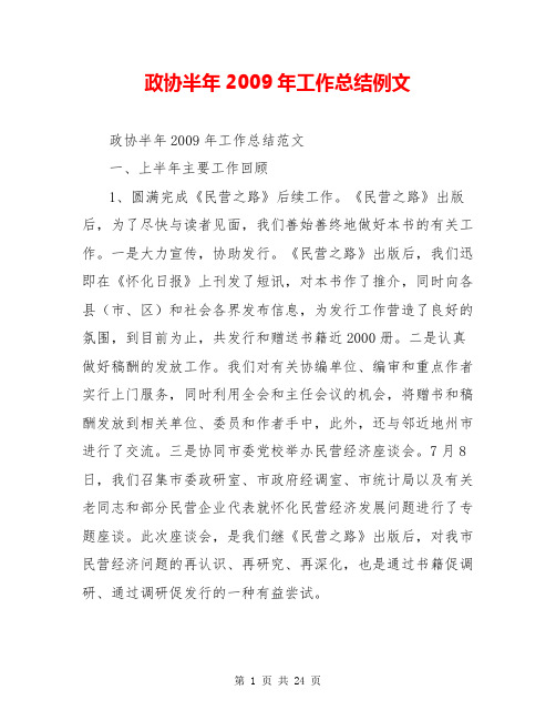 政协半年2009年工作总结例文