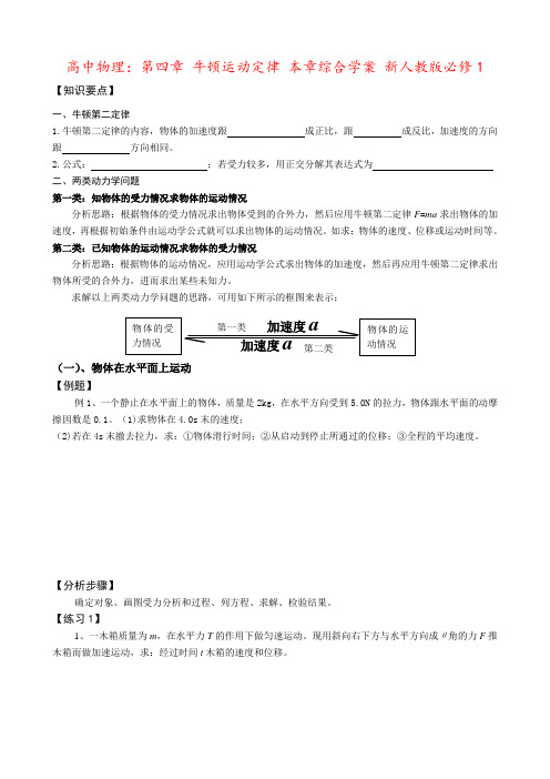 高中物理：第四章 牛顿运动定律 本章综合学案 新人教版必修1