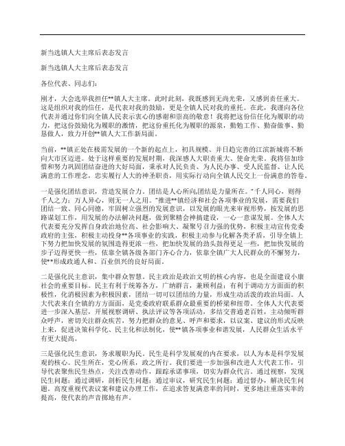 新当选镇人大主席后表态发言