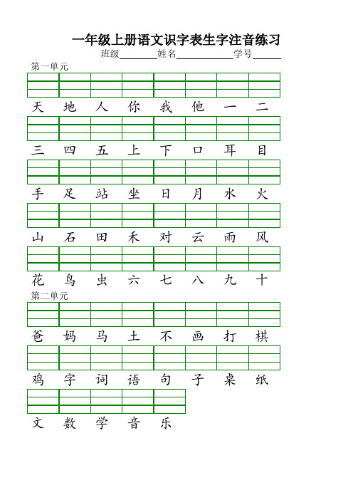 部编版一年级语文上册识字表注音练习题