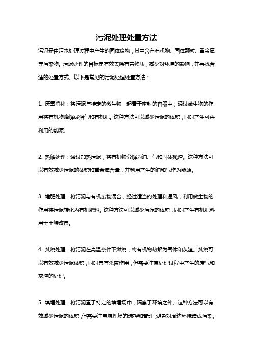 污泥处理处置方法