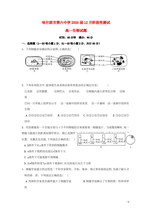 黑龙江省哈尔滨市第六中学高一生物12月月考试题