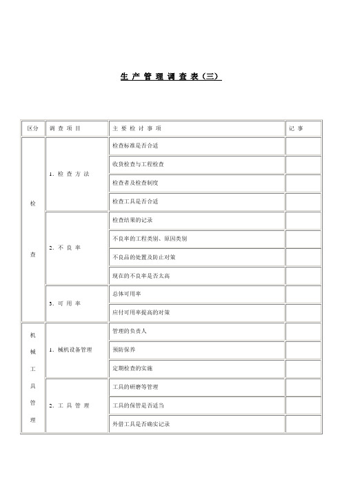 生 产 管 理 调 查 表三