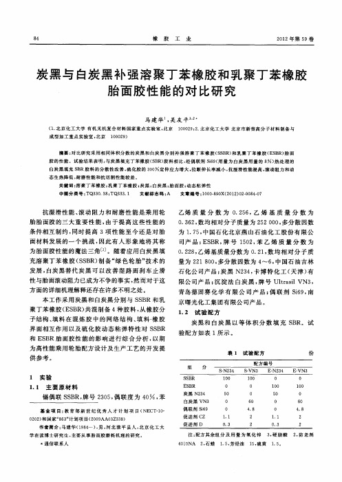 炭黑与白炭黑补强溶聚丁苯橡胶和乳聚丁苯橡胶胎面胶性能的对比研究