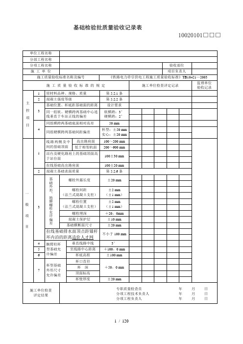 接触网检验批质量验收表格