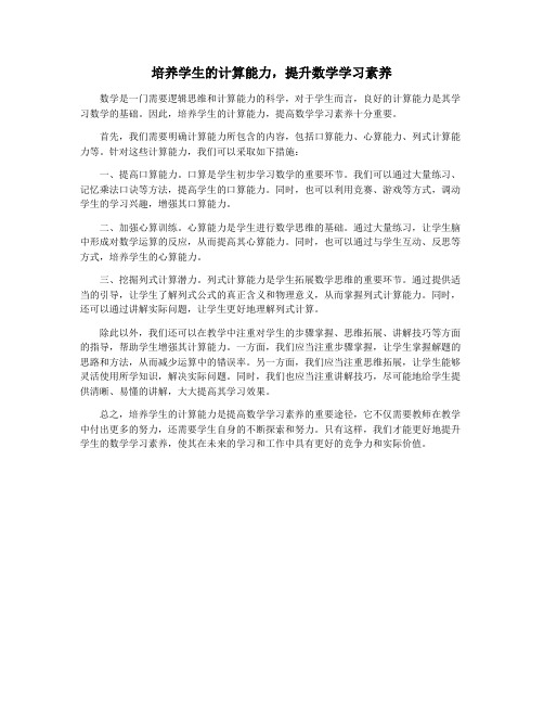 培养学生的计算能力,提升数学学习素养