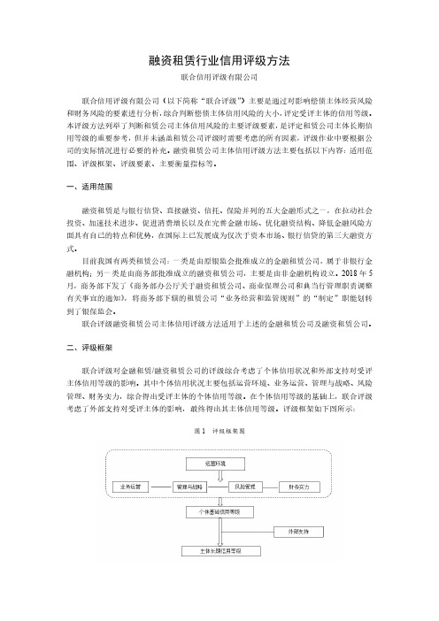 融资租赁行业信用评级方法