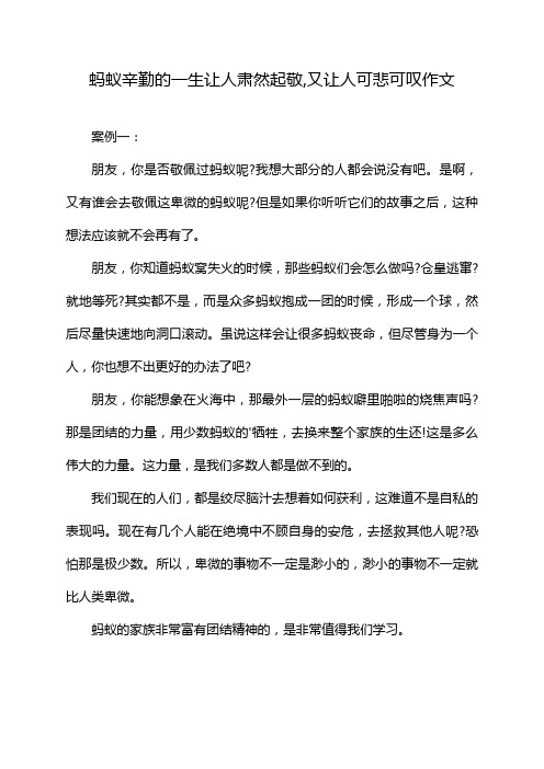 蚂蚁辛勤的一生让人肃然起敬,又让人可悲可叹作文