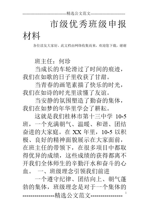 市级优秀班级申报材料