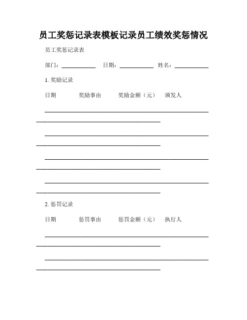 员工奖惩记录表模板记录员工绩效奖惩情况