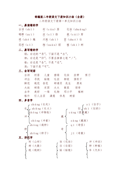 部编版二年级语文下册知识点总结(全册)