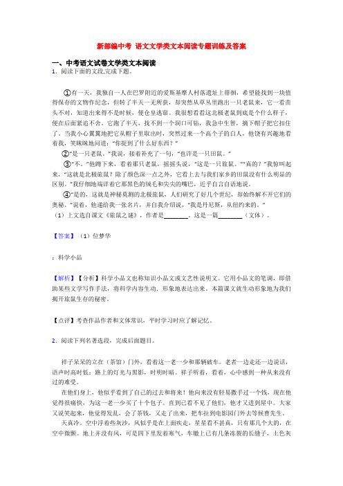 新部编中考 语文文学类文本阅读专题训练及答案