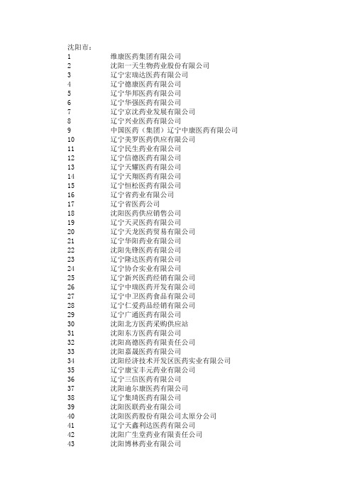 辽宁省各区域的医药公司名单