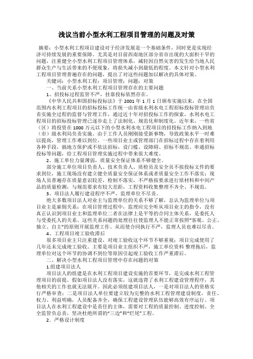 浅议当前小型水利工程项目管理的问题及对策