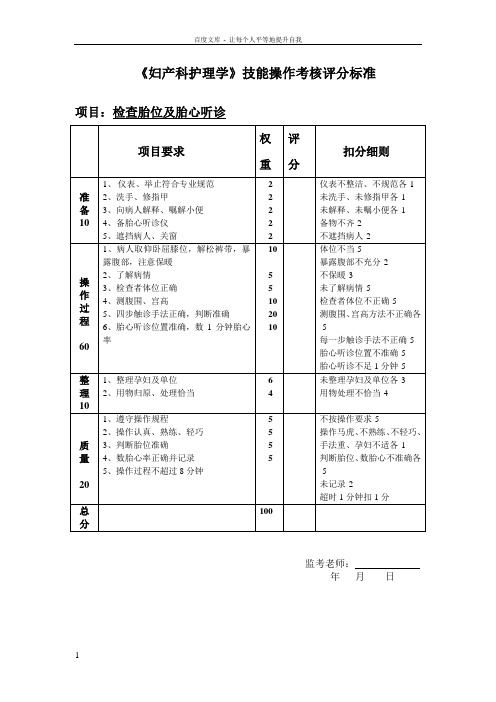 妇产科护理技能操作考核评分标准