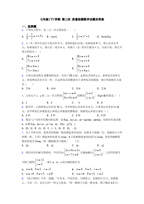 七年级(下)学期 第三次 质量检测数学试题含答案